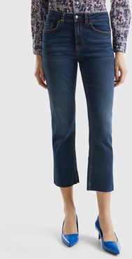 Benetton, Jeans Cropped In Cotone Riciclato, Blu, Donna