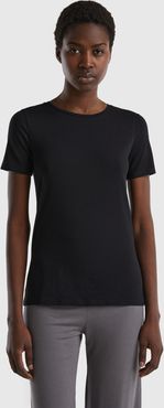 Benetton, T-shirt In Cotone Bio Super Stretch, Nero, Donna