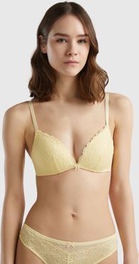 Benetton, Reggiseno A Triangolo Con Coppe In Pizzo, Giallo, Donna