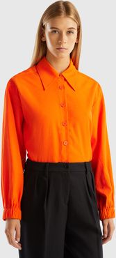 Benetton, Camicia In Viscosa E Lino, Arancione, Donna