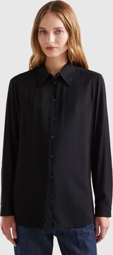 Benetton, Camicia Regular Fit In Viscosa Sostenibile, Nero, Donna