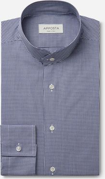 Camicia quadri piccoli blu 100% puro cotone fil-a-fil, collo stile collo alla coreana smussato