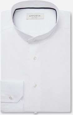 Camicia tinta unita bianco cotone coolmax twill, collo stile collo alla coreana smussato