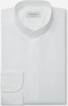 Camicia tinta unita bianco 100% puro cotone popeline doppio ritorto, collo stile collo alla coreana senza bottone