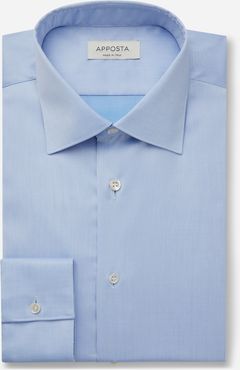Camicia tinta unita azzurro 100% cotone wrinkle free twill doppio ritorto, collo stile italiano basso