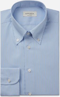 Camicia righe azzurro 100% puro cotone popeline, collo stile collo button down