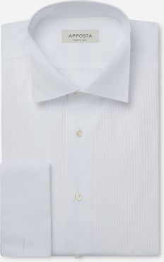 Camicia tinta unita bianco 100% puro cotone, collo stile collo da cerimonia con passante, polso da gemelli