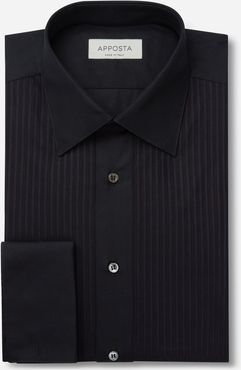 Camicia tinta unita nero 100% puro cotone, collo stile collo italiano basso, polso da gemelli