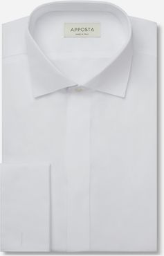 Camicia tinta unita bianco 100% puro cotone twill doppio ritorto, collo stile collo da cerimonia con passante, polso da gemelli