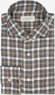 Camicia quadri grandi multi flanella twill doppio ritorto, collo stile collo francese aggiornato a punte corte