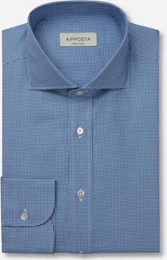 Camicia pied de poule azzurro 100% puro cotone oxford doppio ritorto, collo stile collo francese basso