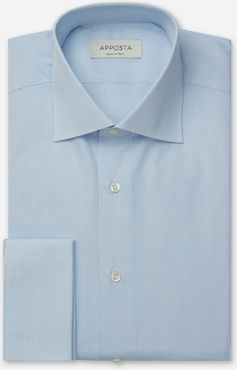 Camicia quadri piccoli azzurro 100% puro cotone tela, collo stile collo semifrancese, polso da gemelli
