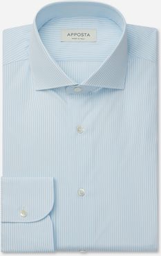 Camicia righe azzurro 100% puro cotone fil-a-fil, collo stile collo francese basso