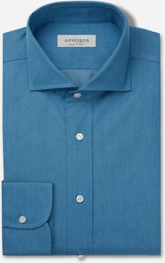 Camicia tinta unita azzurro 100% puro cotone denim doppio ritorto, collo stile collo francese basso