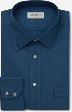 Camicia disegni blu 100% puro cotone denim doppio ritorto, collo stile collo italiano basso
