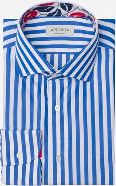 Camicia righe azzurro 100% puro cotone tela, collo stile collo semifrancese