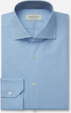 Camicia tinta unita azzurro 100% puro cotone oxford, collo stile collo francese basso