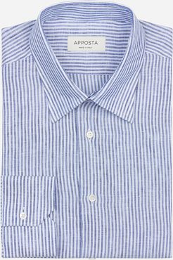 Camicia righe azzurro lino tela, collo stile collo francese basso