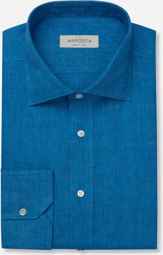 Camicia tinta unita blu lino zephir lini italiani, collo stile collo semifrancese