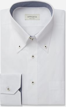 Camicia tinta unita bianco 100% puro cotone popeline doppio ritorto, collo stile collo button down alto con due bottoni