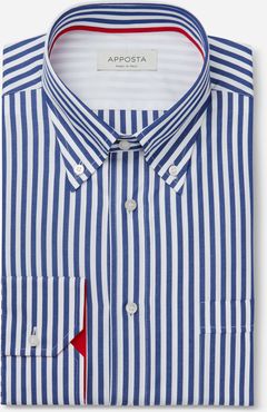 Camicia righe blu 100% puro cotone tela, collo stile collo button down