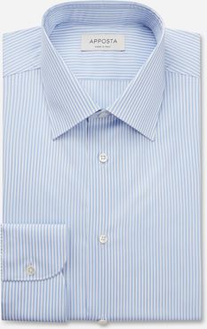 Camicia righe azzurro 100% puro cotone twill giza 87, collo stile collo italiano basso