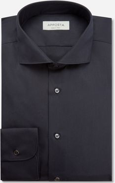 Camicia tinta unita nero 100% cotone stiro facile popeline, collo stile collo francese basso