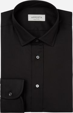 Camicia tinta unita nero cotone coolmax twill, collo stile collo italiano aggiornato a punte corte