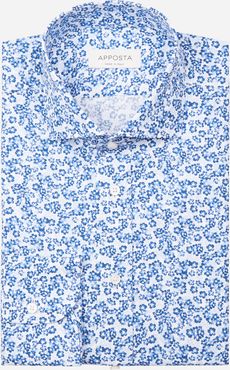 Camicia disegni a fiori azzurro 100% puro cotone popeline, collo stile collo francese aggiornato a punte corte