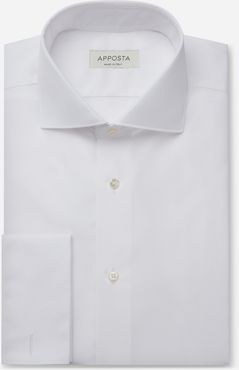 Camicia tinta unita bianco 100% puro cotone popeline viroformula, collo stile collo francese, polso da gemelli
