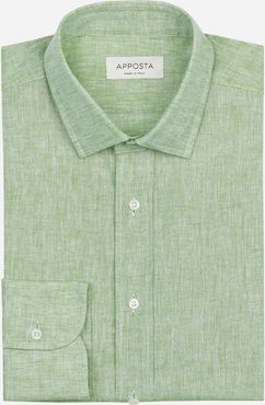 Camicia tinta unita verde cotone lino tela, collo stile collo italiano aggiornato a punte corte