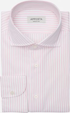 Camicia righe rosa 100% puro cotone tela doppio ritorto, collo stile collo semifrancese