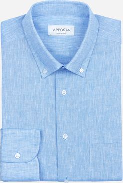Camicia tinta unita azzurro cotone lino tela, collo stile collo button down piccolo