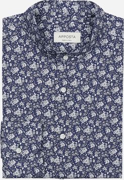 Camicia disegni a fiori blu 100% puro cotone pinpoint, collo stile collo alla coreana