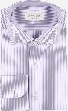 Camicia righe viola 100% puro cotone popeline doppio ritorto, collo stile collo francese basso