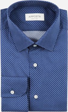 Camicia disegni a pois blu flanella twill, collo stile collo italiano aggiornato a punte corte