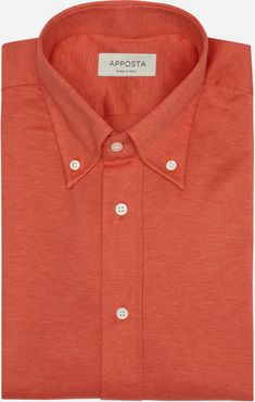 Camicia tinta unita rosso 100% puro cotone jersey doppio ritorto, collo stile collo button down