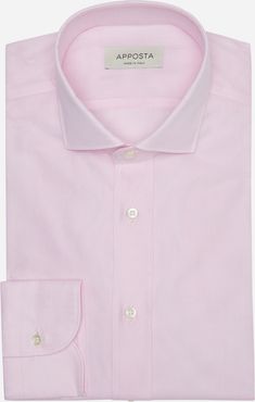 Camicia tinta unita rosa 100% puro cotone giro inglese, collo stile collo francese aggiornato a punte corte