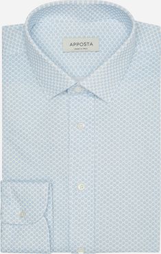 Camicia disegni a pois azzurro 100% puro cotone jersey, collo stile collo italiano aggiornato a punte corte