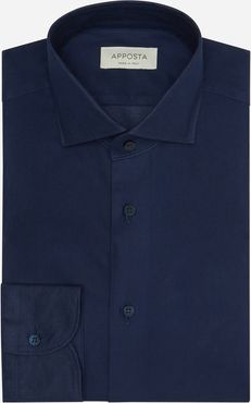 Camicia tinta unita blu 100% puro cotone giro inglese doppio ritorto, collo stile collo francese basso