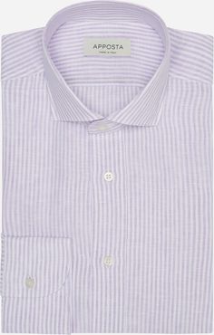 Camicia righe viola lino tela, collo stile collo francese aggiornato a punte corte