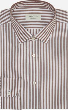 Camicia righe marrone cotone lino tela, collo stile collo italiano aggiornato a punte corte