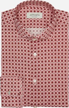 Camicia disegni a pois rosa 100% puro cotone jersey doppio ritorto, collo stile collo francese aggiornato a punte corte