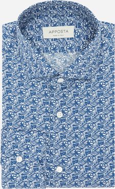 Camicia disegni a fiori blu 100% puro cotone tela, collo stile collo francese aggiornato a punte corte