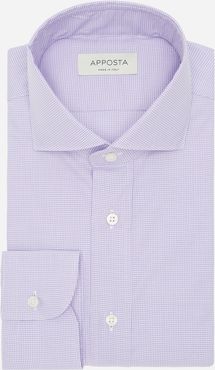 Camicia quadri piccoli viola 100% cotone stiro facile twill, collo stile collo francese basso