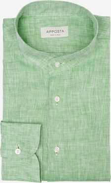 Camicia tinta unita verde lino zephir lini italiani, collo stile collo alla coreana
