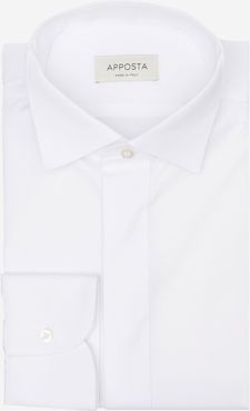 Camicia tinta unita bianco 100% puro cotone popeline doppio ritorto giza 87, collo stile collo da cerimonia con passante