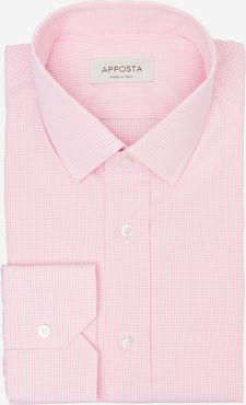 Camicia quadri piccoli rosa 100% puro cotone tela doppio ritorto, collo stile collo italiano aggiornato a punte corte