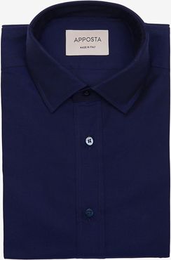 Camicia tinta unita blu 100% puro cotone oxford, collo stile collo italiano basso