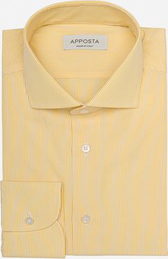 Camicia righe giallo 100% puro cotone tela, collo stile collo francese aggiornato a punte corte